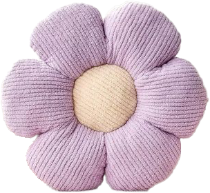 Lavender corduroy flower-shaped cushion with a cream centre.