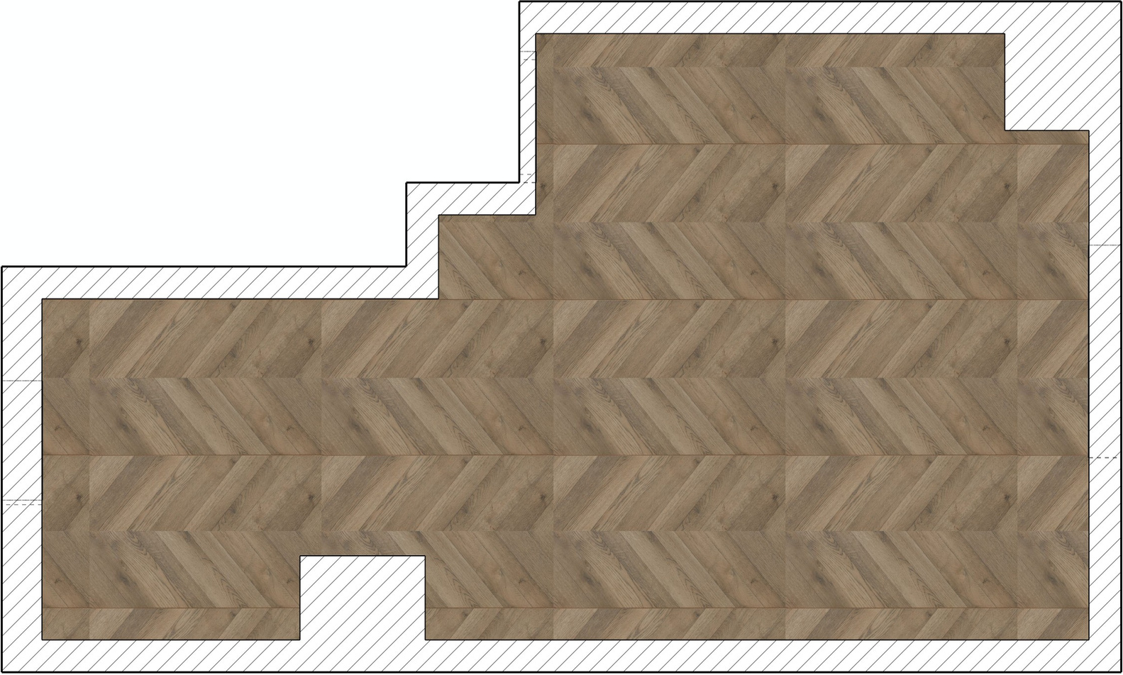 Floor-finish plan filled with a warm brown herringbone pattern across the guest-room footprint.